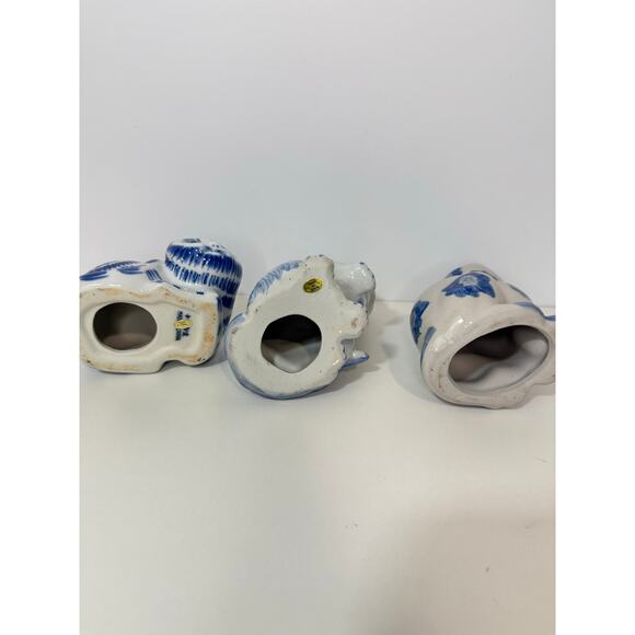 3 Vintage Blue & White Ceramic Chinese Lucky Cats Figurines MCM Oriental Decor - Picture 6 of 11